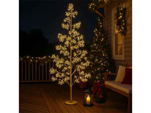 Xmas Haus Outdoor Copper Wire Christmas Tree w/ Gold Balls - Warm White Micro LEDS_Artificial Christmas Trees