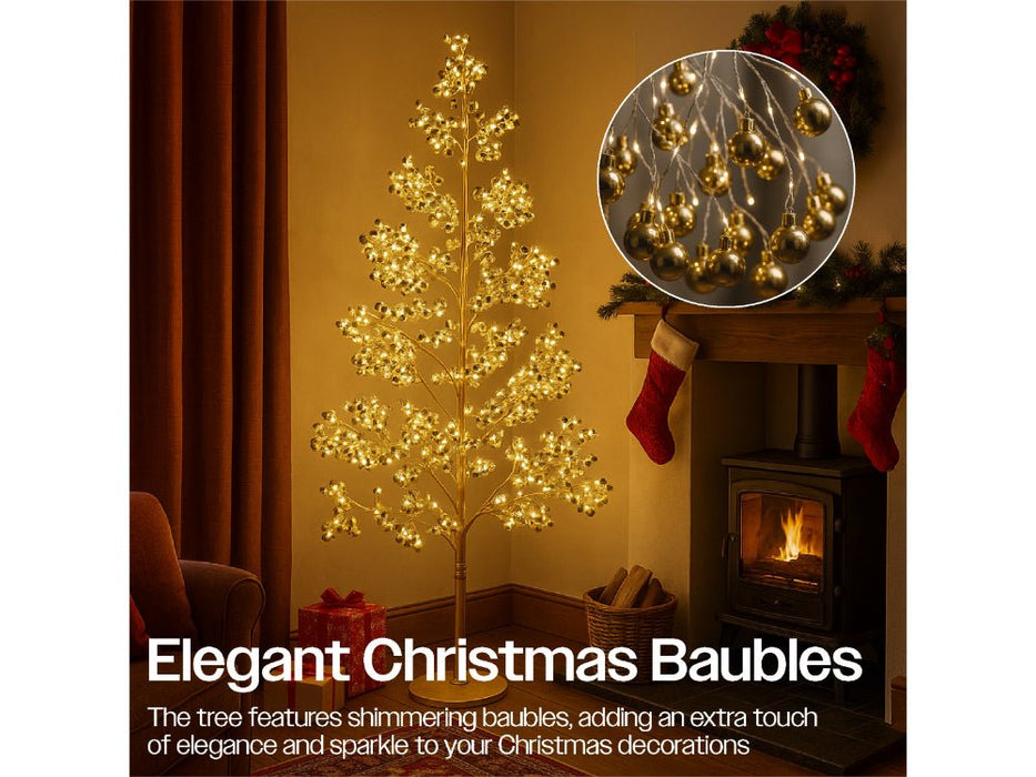 Xmas Haus Outdoor Copper Wire Christmas Tree w/ Gold Balls - Warm White Micro LEDS_Artificial Christmas Trees
