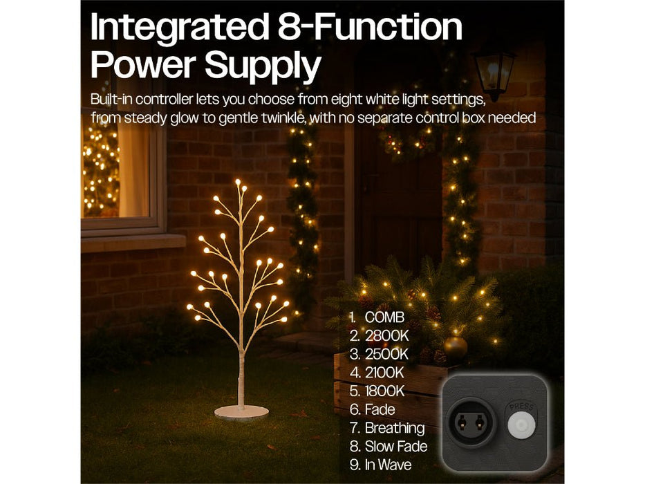 Xmas Haus Pre - Lit Birch - Style Tree with Warm White and White Ball Diffuser LEDs & 8 Lighting Modes Available in 5 Sizes_Artificial Christmas Trees