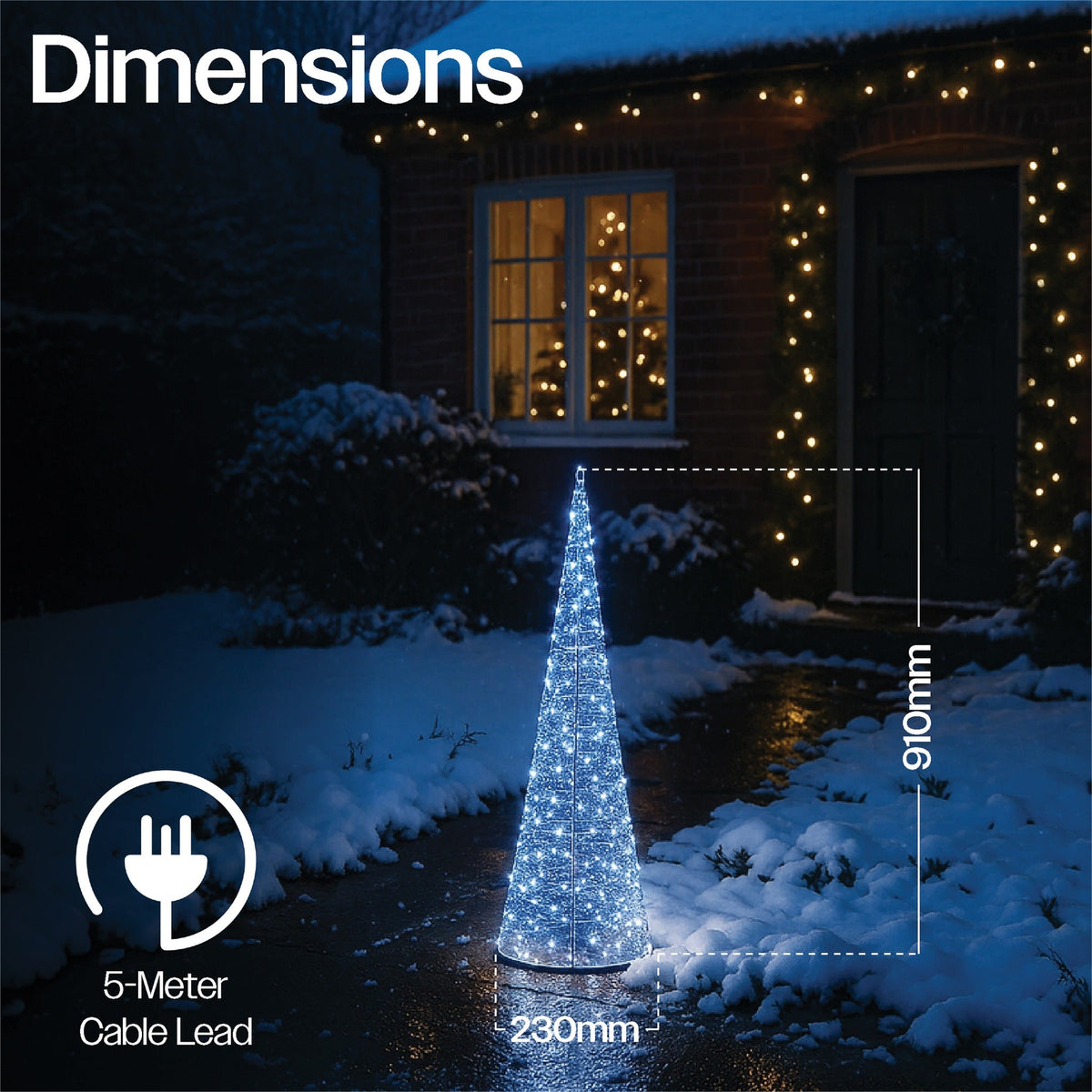 Xmas Haus Cone-Shaped LED Tree – Silver Metal, 90–150cm with 250–350 Bright White Micro LEDs for Outdoor Festive Decoration_Artificial Christmas Trees