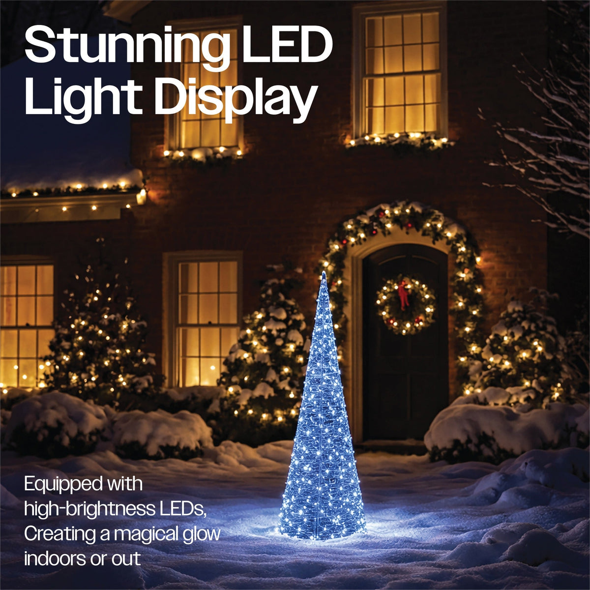 Xmas Haus Cone-Shaped LED Tree – Silver Metal, 90–150cm with 250–350 Bright White Micro LEDs for Outdoor Festive Decoration_Artificial Christmas Trees