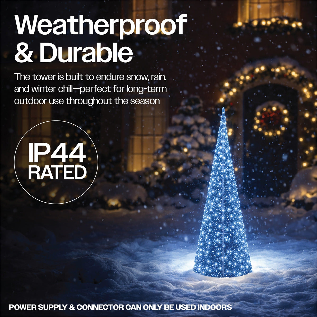 Xmas Haus Cone-Shaped LED Tree – Silver Metal, 90–150cm with 250–350 Bright White Micro LEDs for Outdoor Festive Decoration_Artificial Christmas Trees