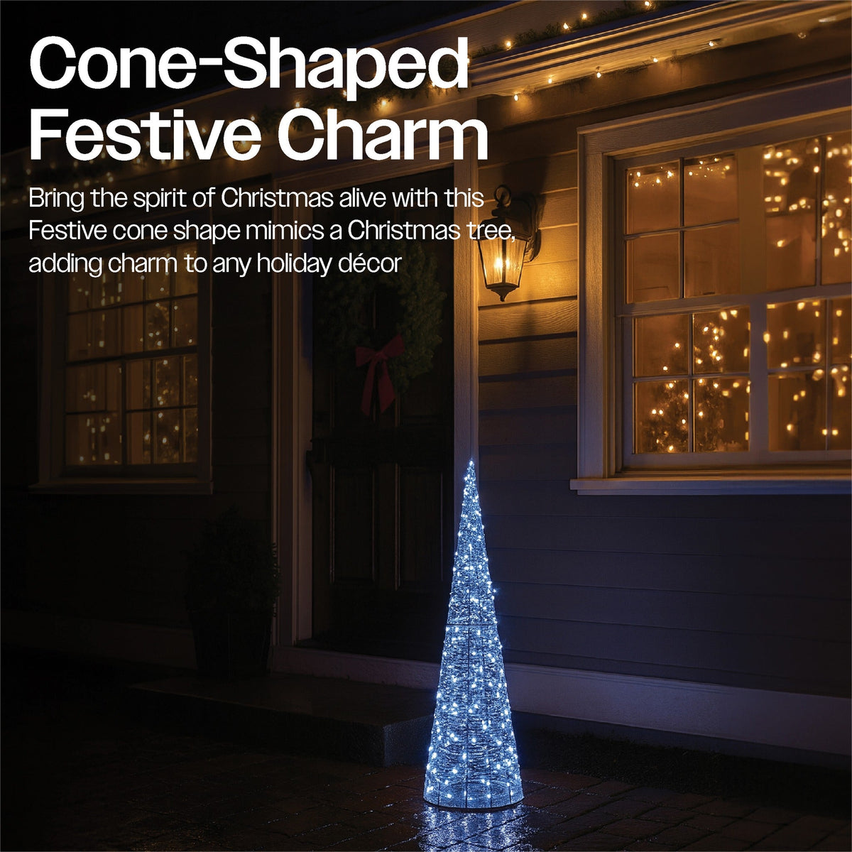 Xmas Haus Cone-Shaped LED Tree – Silver Metal, 90–150cm with 250–350 Bright White Micro LEDs for Outdoor Festive Decoration_Artificial Christmas Trees