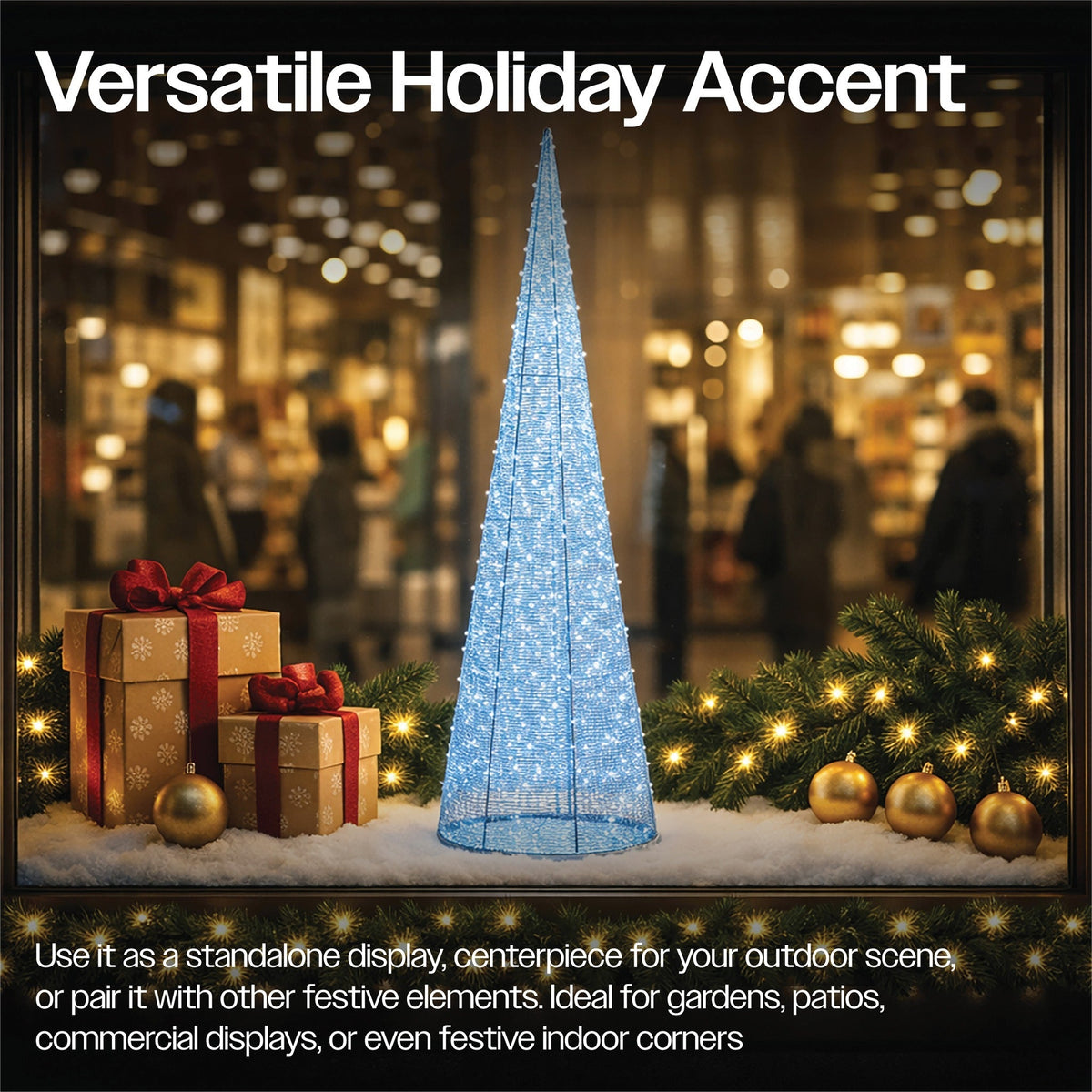Xmas Haus Cone-Shaped LED Tree – Silver Metal, 90–150cm with 250–350 Bright White Micro LEDs for Outdoor Festive Decoration_Artificial Christmas Trees