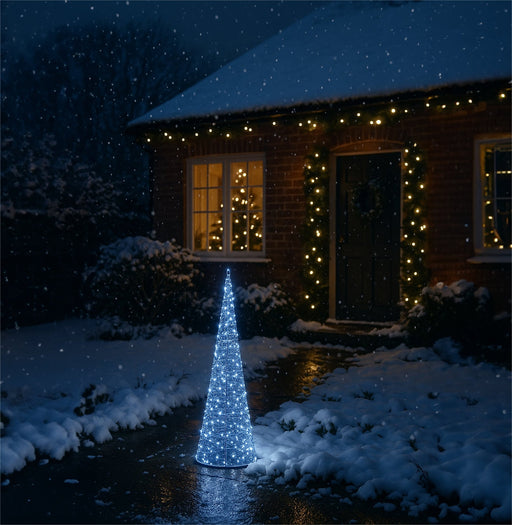 Xmas Haus Cone - Shaped Tree Silver w/ White LEDS_Artificial Christmas Trees