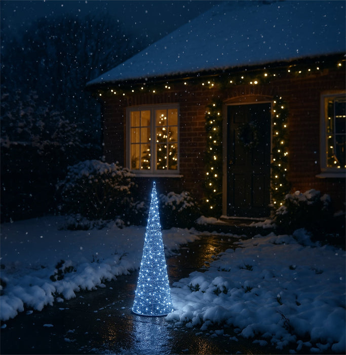 Xmas Haus Cone - Shaped Tree Silver w/ White LEDS_Artificial Christmas Trees