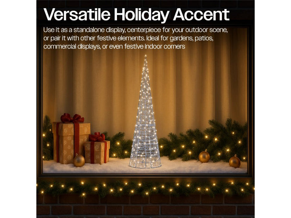 Xmas Haus Cone - Shaped Tree Silver w/ White LEDS_Artificial Christmas Trees