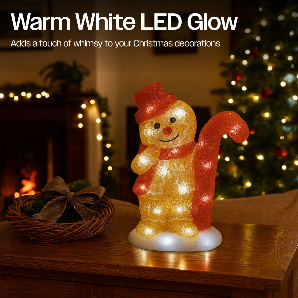 Xmas Haus Christmas Acrylic Gingerbread Man or Lady – 30cm High with 30 Warm White LEDs, Festive indoor or Outdoor Decoration_Christmas Figure