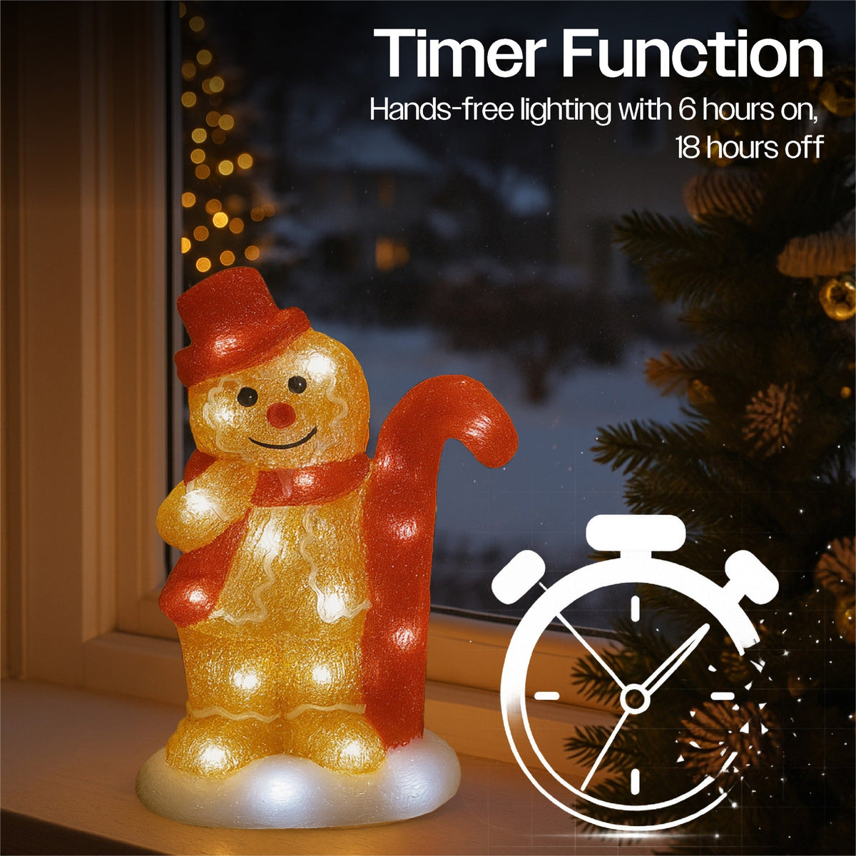 Xmas Haus Christmas Acrylic Gingerbread Man or Lady – 30cm High with 30 Warm White LEDs, Festive indoor or Outdoor Decoration_Christmas Figure