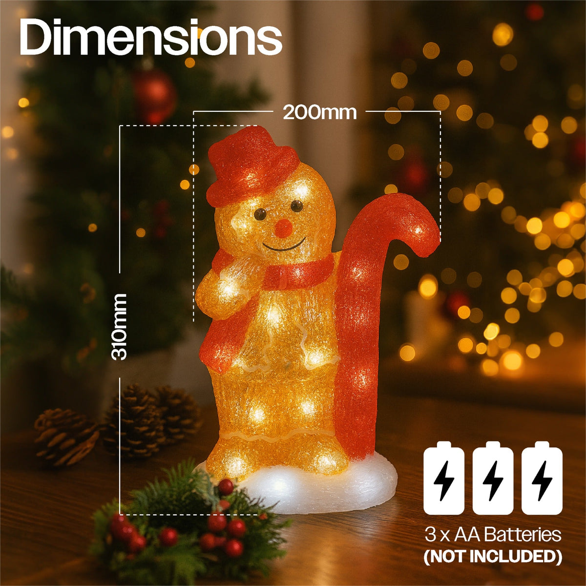 Xmas Haus Christmas Acrylic Gingerbread Man or Lady – 30cm High with 30 Warm White LEDs, Festive indoor or Outdoor Decoration_Christmas Figure