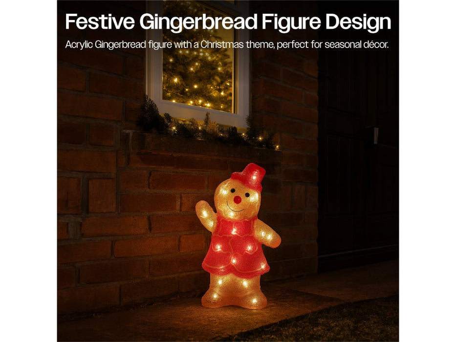 Xmas Haus Christmas Acrylic Gingerbread Man or Lady - 30CM - 30 Warm White LEDS_Christmas Figure