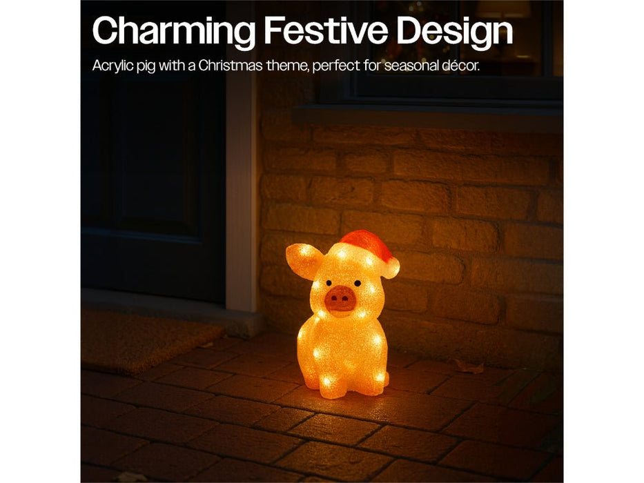 Xmas Haus Christmas Acrylic Pig - 27CM High - 30 Warm White LEDS_Christmas Figure