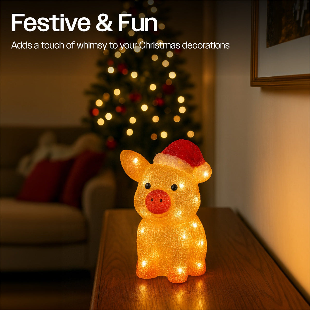 Xmas Haus Christmas Acrylic Pig – 27cm High with 30 Warm White LEDs, Festive Indoor or Outdoor Decoration_Christmas Figure