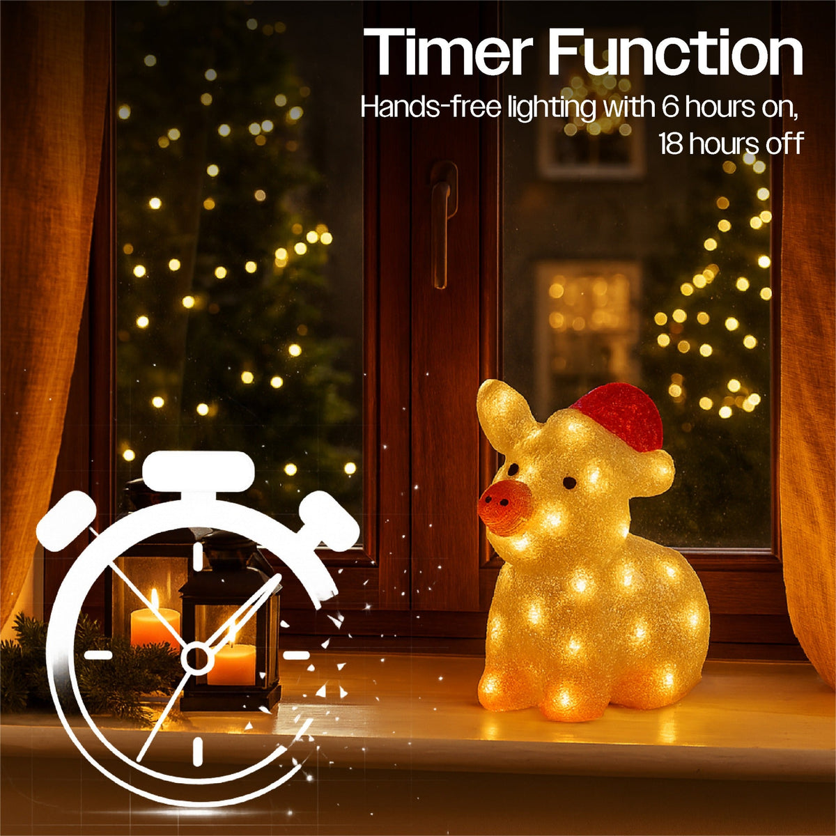 Xmas Haus Christmas Acrylic Pig – 27cm High with 30 Warm White LEDs, Festive Indoor or Outdoor Decoration_Christmas Figure