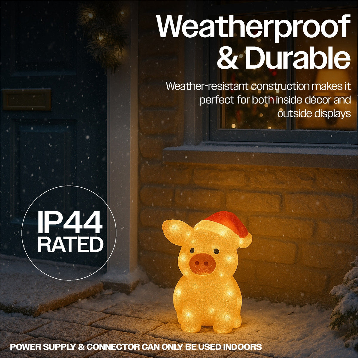 Xmas Haus Christmas Acrylic Pig – 27cm High with 30 Warm White LEDs, Festive Indoor or Outdoor Decoration_Christmas Figure