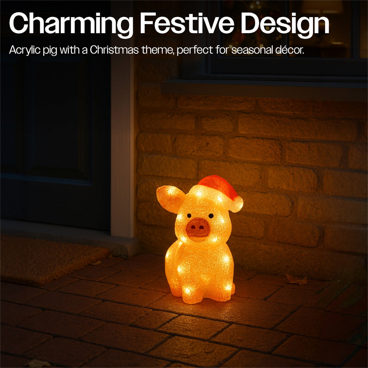 Xmas Haus Christmas Acrylic Pig – 27cm High with 30 Warm White LEDs, Festive Indoor or Outdoor Decoration_Christmas Figure