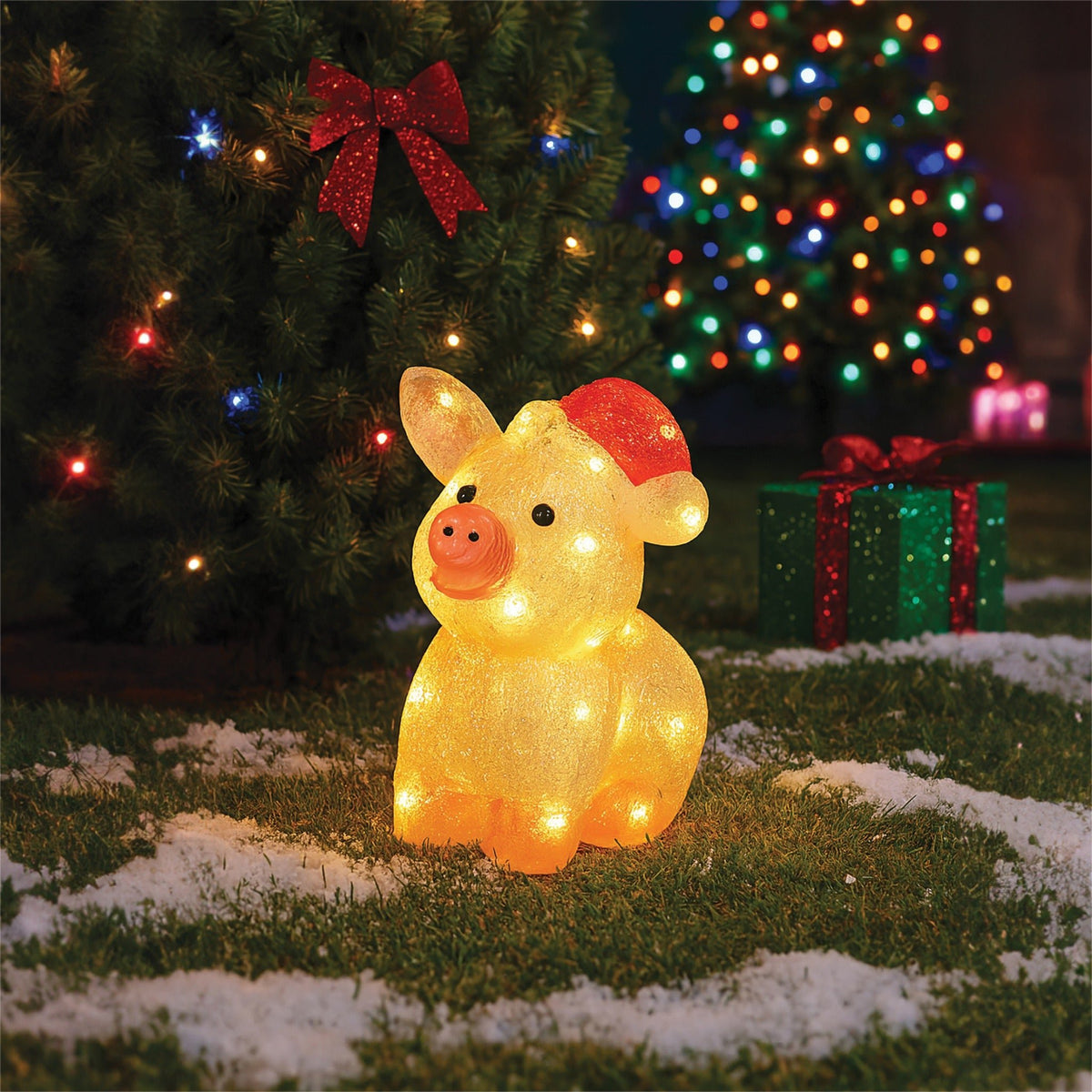 Xmas Haus Christmas Acrylic Pig – 27cm High with 30 Warm White LEDs, Festive Indoor or Outdoor Decoration_Christmas Figure