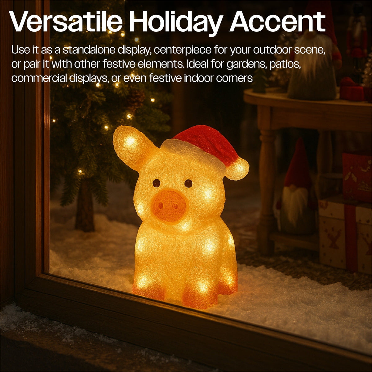 Xmas Haus Christmas Acrylic Pig – 27cm High with 30 Warm White LEDs, Festive Indoor or Outdoor Decoration_Christmas Figure
