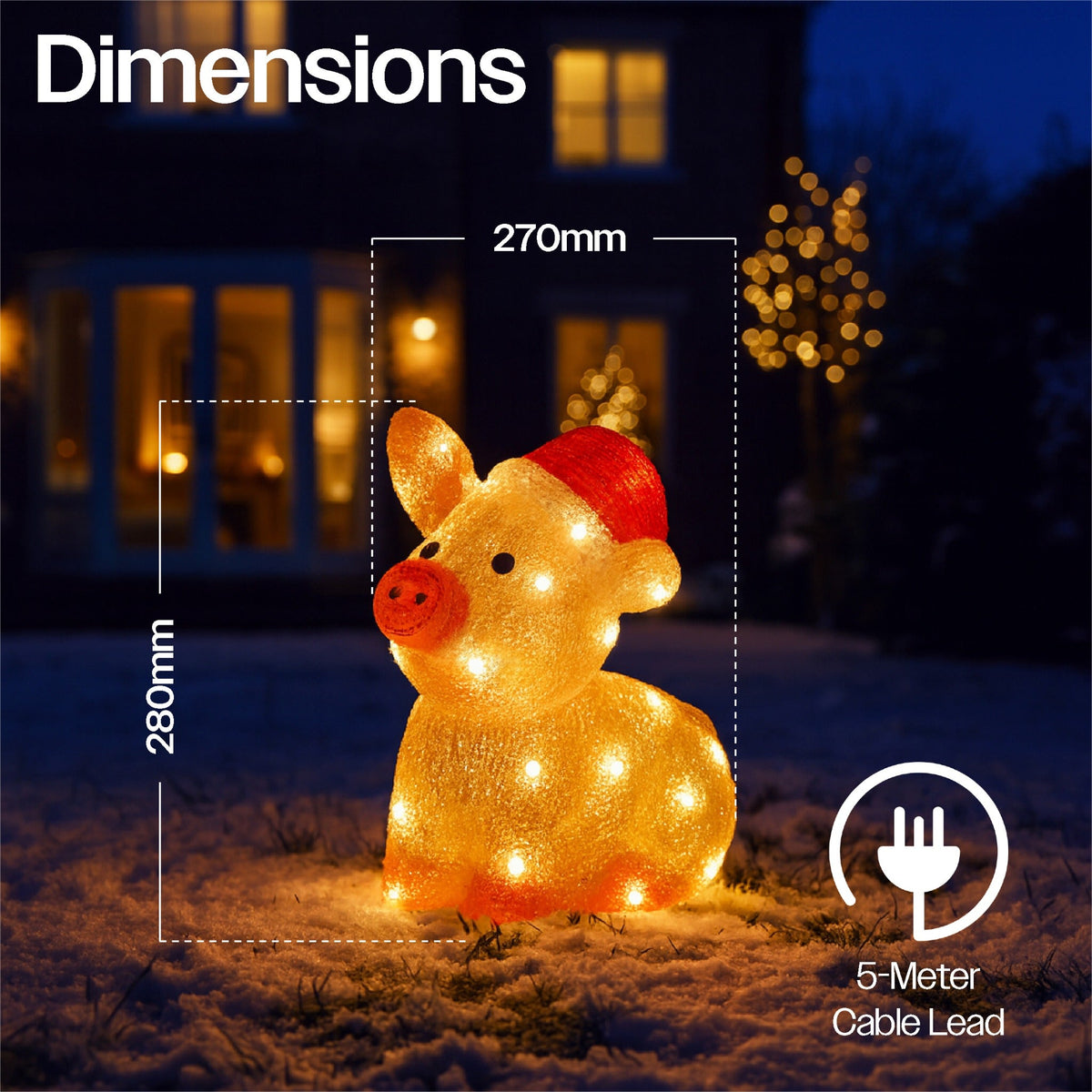 Xmas Haus Christmas Acrylic Pig – 27cm High with 30 Warm White LEDs, Festive Indoor or Outdoor Decoration_Christmas Figure