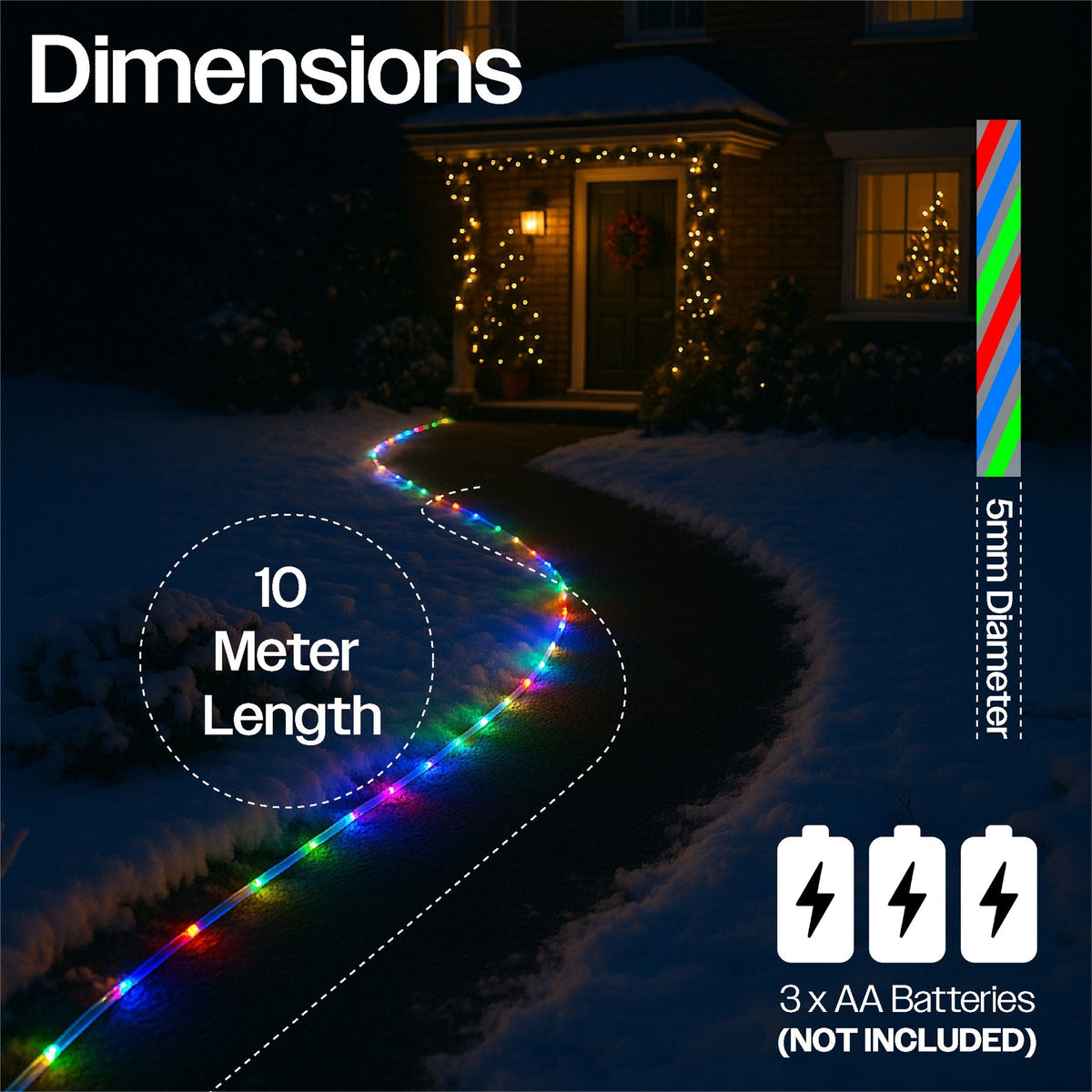 Xmas Haus 10M Multi-Colour Festive Christmas Rope Light Battery Operated_Christmas Lights