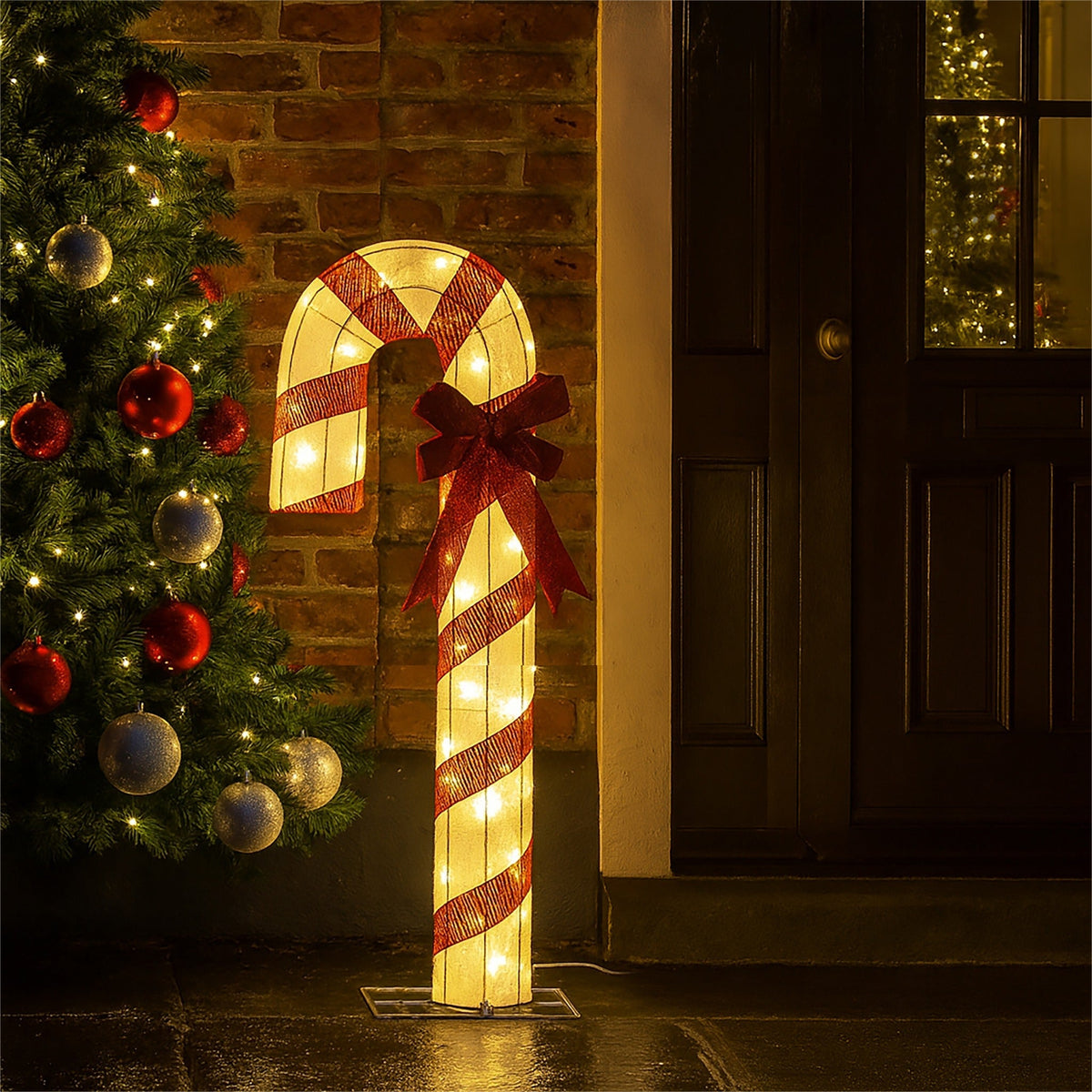 Xmas Haus Outdoor Fabric Candy Cane Light – Warm White LEDs, Available in 2 Sizes for Festive Decoration_Christmas Figure
