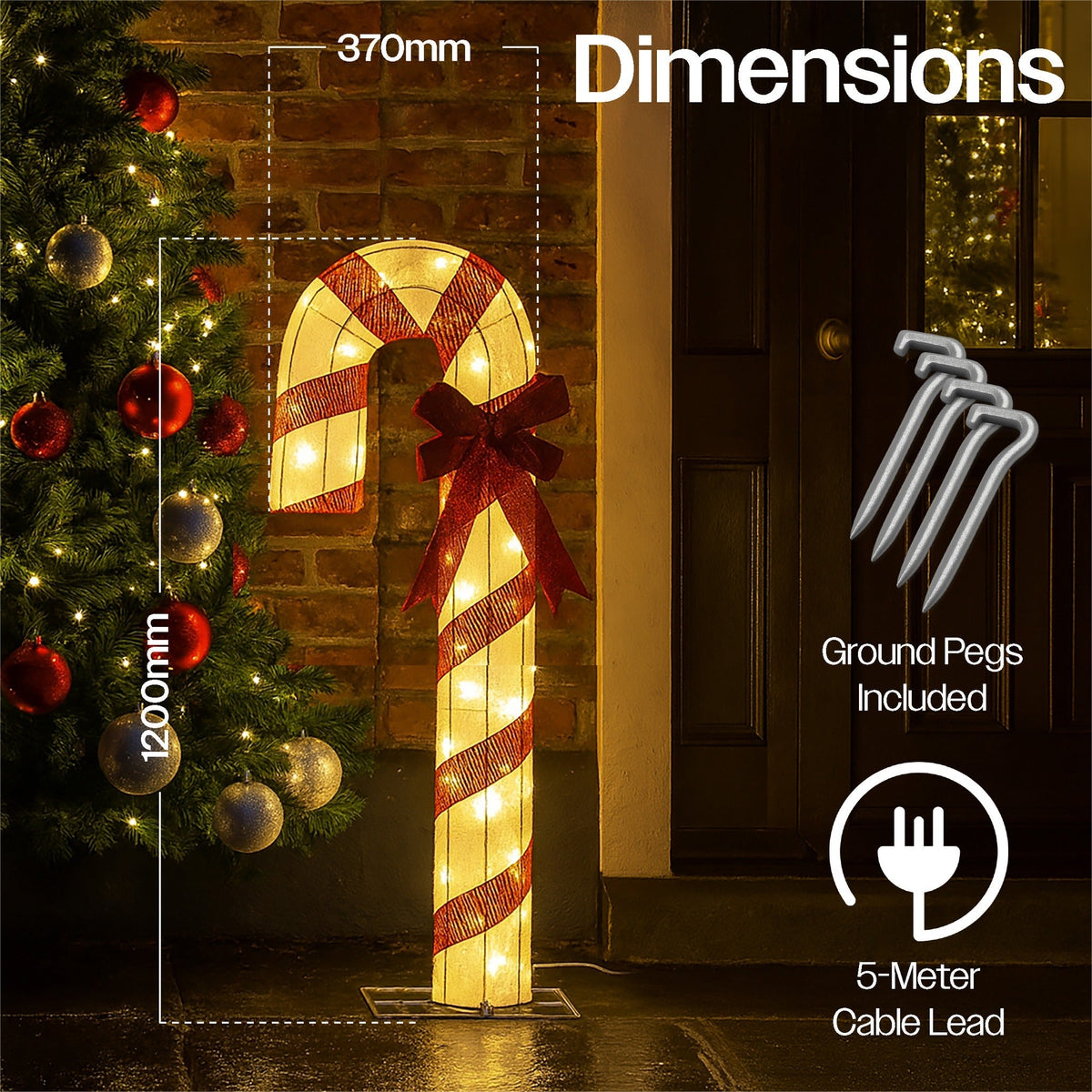 Xmas Haus Outdoor Fabric Candy Cane Light – Warm White LEDs, Available in 2 Sizes for Festive Decoration_Christmas Figure