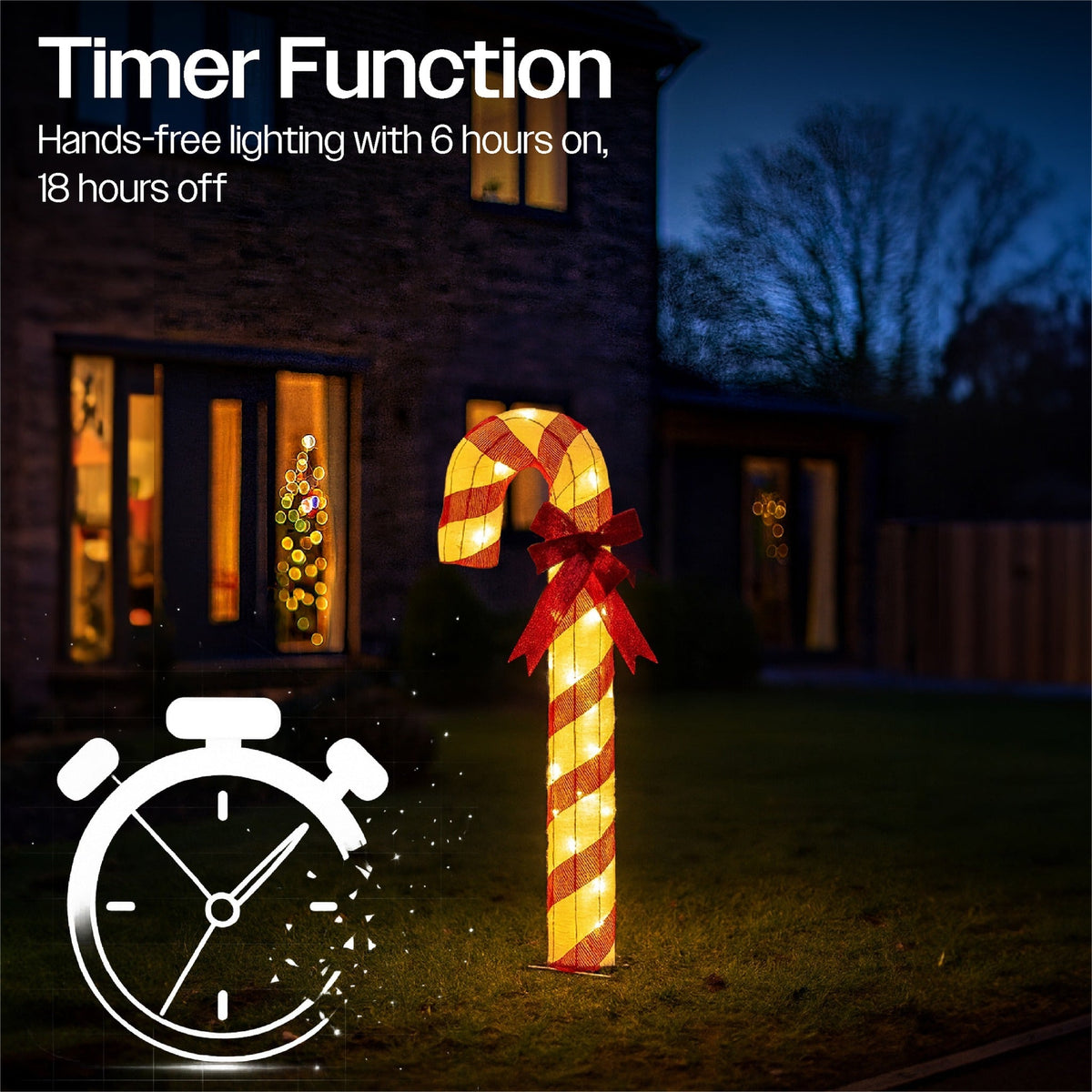 Xmas Haus Outdoor Fabric Candy Cane Light – Warm White LEDs, Available in 2 Sizes for Festive Decoration_Christmas Figure