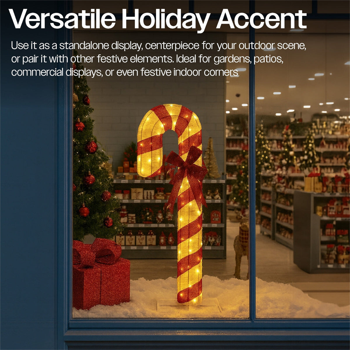 Xmas Haus Outdoor Fabric Candy Cane Light – Warm White LEDs, Available in 2 Sizes for Festive Decoration_Christmas Figure
