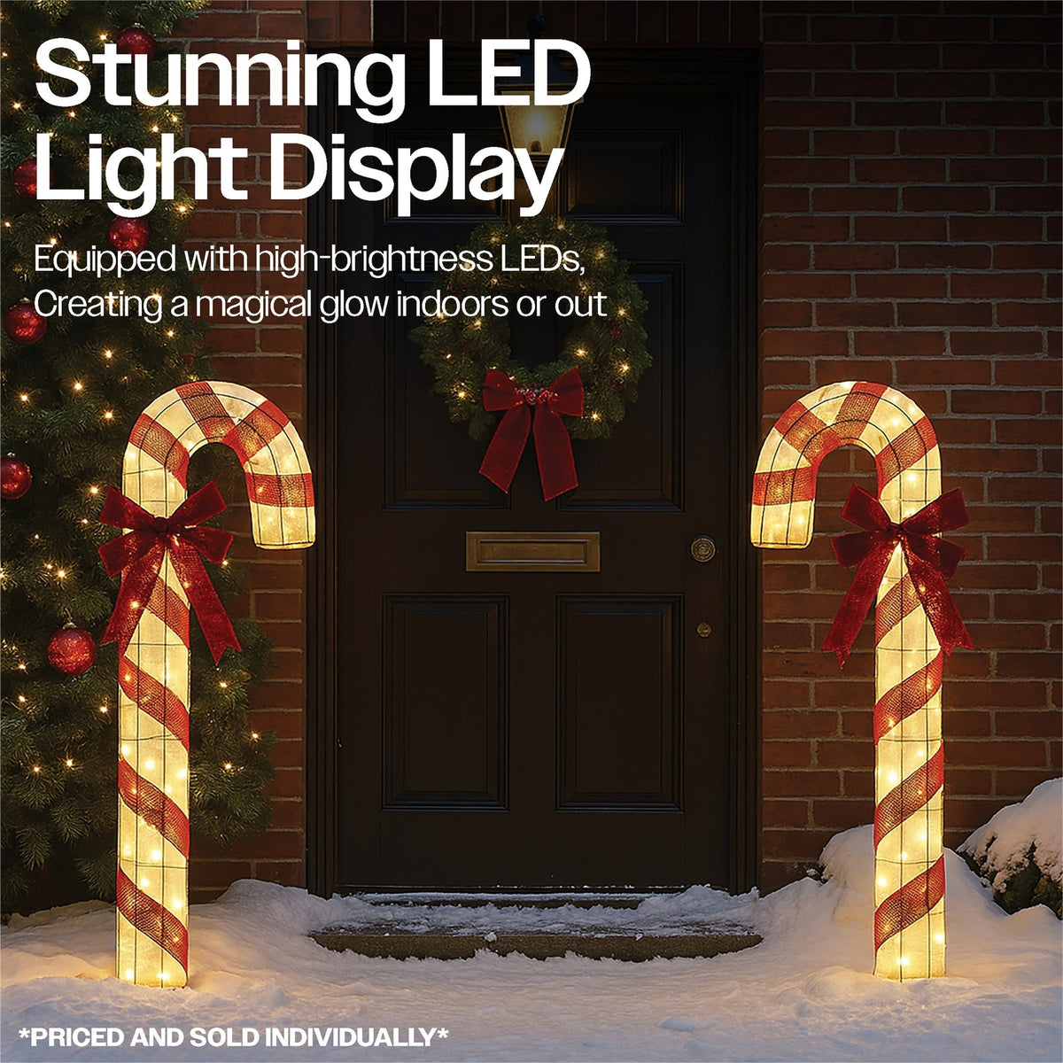 Xmas Haus Outdoor Fabric Candy Cane Light – Warm White LEDs, Available in 2 Sizes for Festive Decoration_Christmas Figure