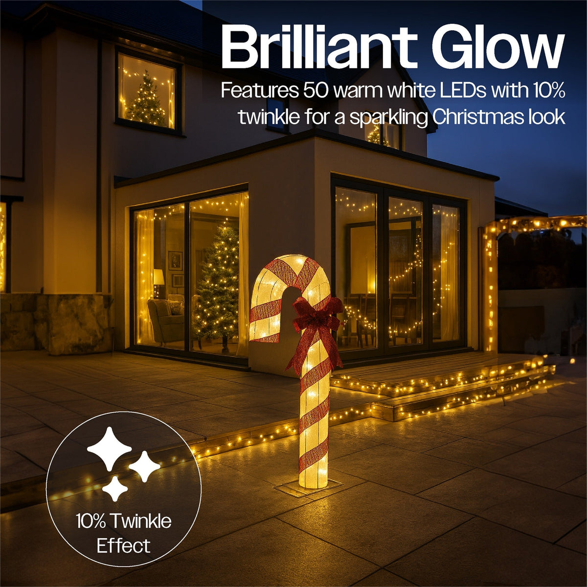 Xmas Haus Outdoor Fabric Candy Cane Light – Warm White LEDs, Available in 2 Sizes for Festive Decoration_Christmas Figure