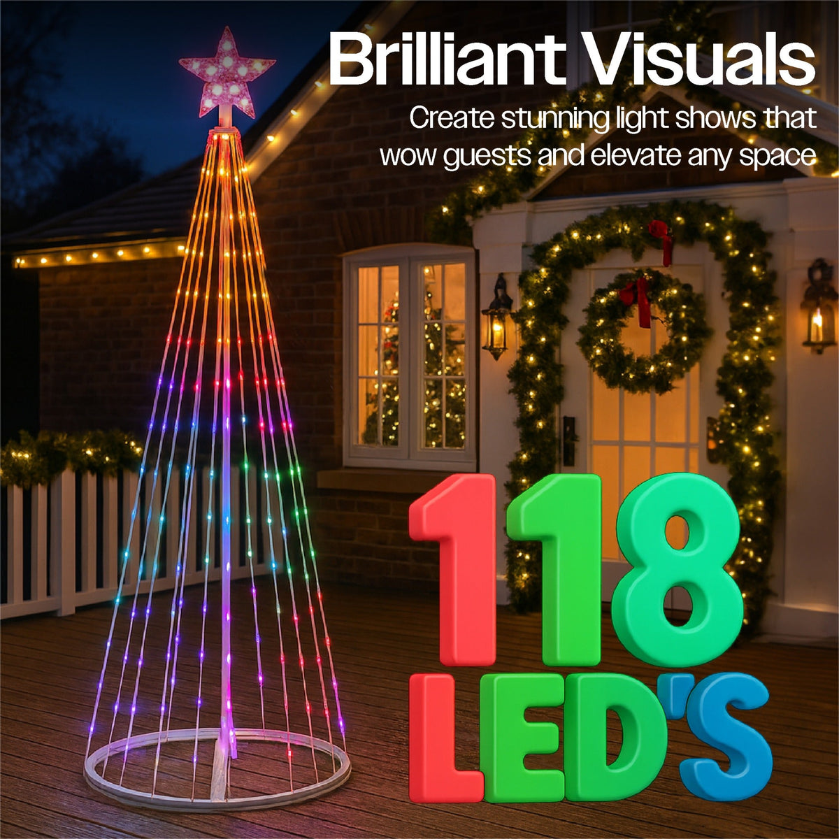 Xmas Haus Christmas Star Tree RGB LED – 1.2–2.1m with 118–280 LEDs, App & Controller Controlled, Indoor & Outdoor Festive Decoration_Artificial Christmas Trees