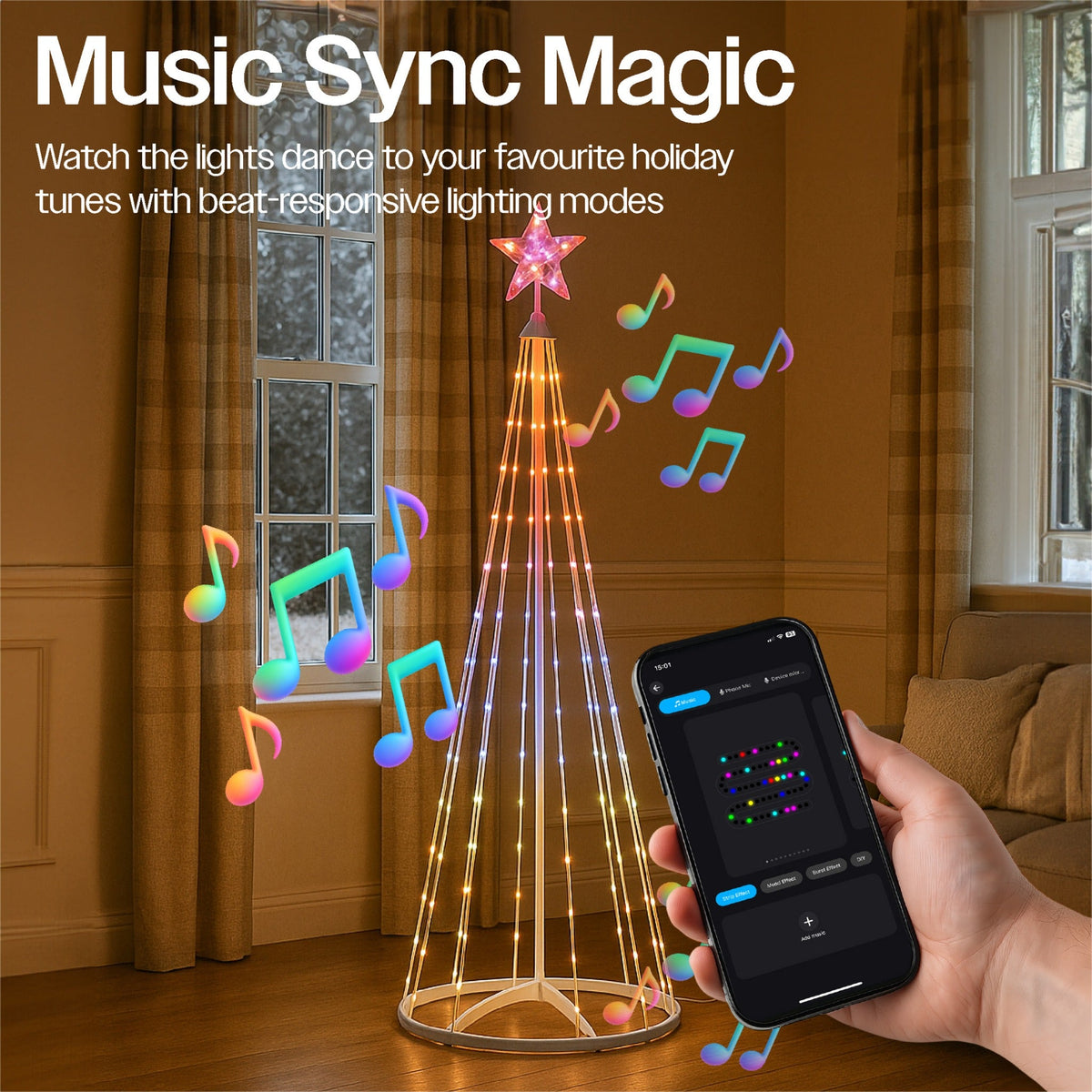 Xmas Haus Christmas Star Tree RGB LED – 1.2–2.1m with 118–280 LEDs, App & Controller Controlled, Indoor & Outdoor Festive Decoration_Artificial Christmas Trees