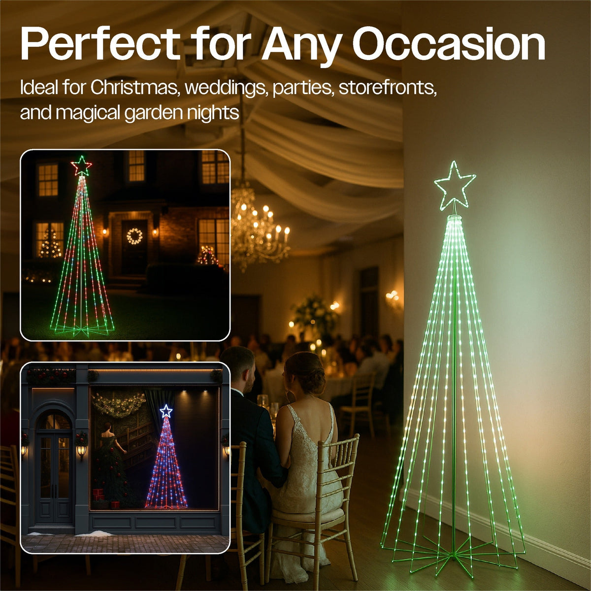 Xmas Haus Cone Tree RGB – 2.4m with 18 Strings & 804 LEDs, App Controlled for Vibrant Festive Display_Artificial Christmas Trees