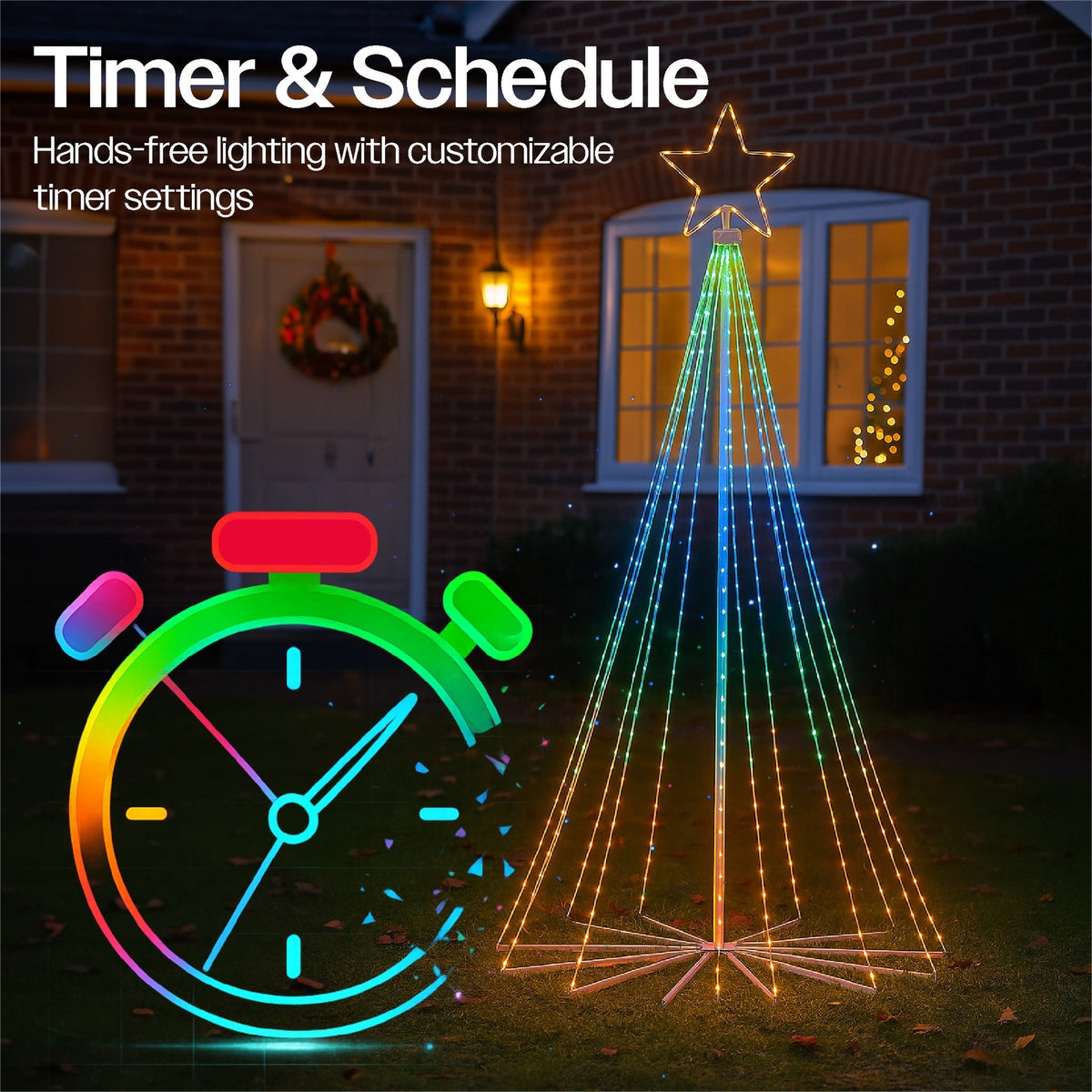 Xmas Haus Cone Tree RGB – 2.4m with 18 Strings & 804 LEDs, App Controlled for Vibrant Festive Display_Artificial Christmas Trees