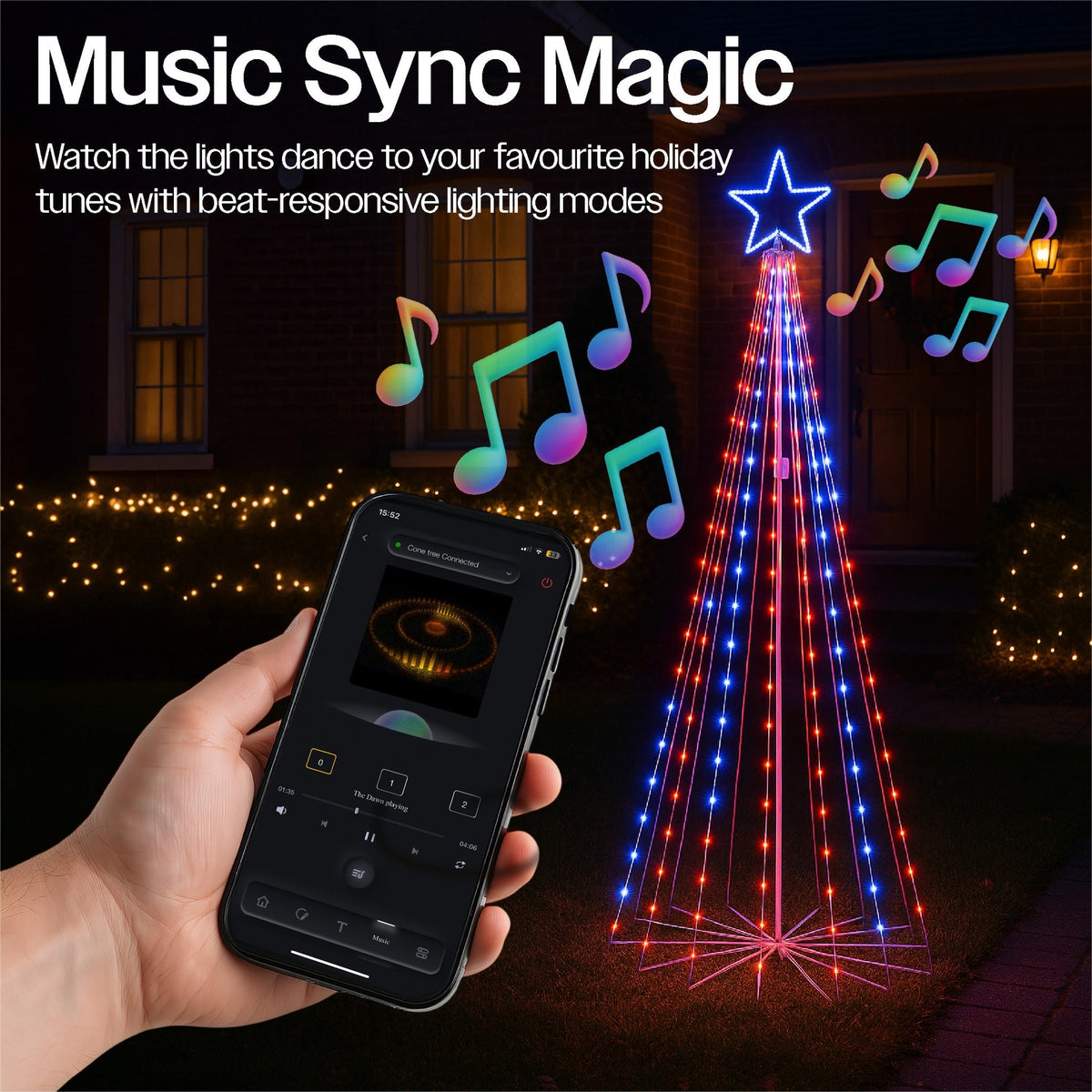Xmas Haus Cone Tree RGB – 2.4m with 18 Strings & 804 LEDs, App Controlled for Vibrant Festive Display_Artificial Christmas Trees
