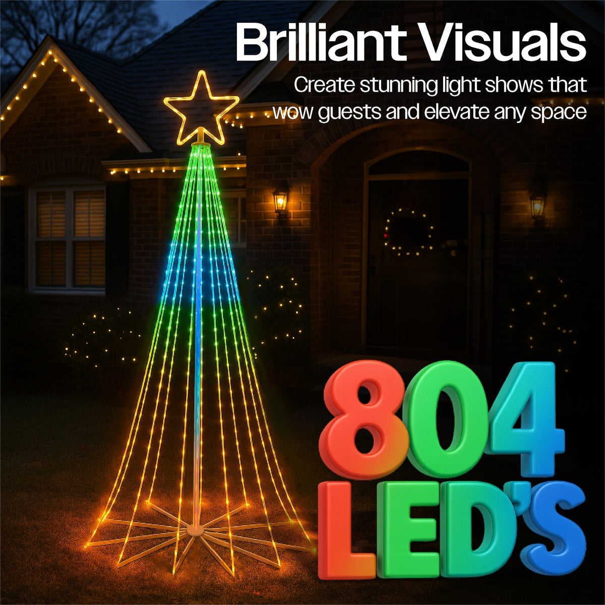 Xmas Haus Cone Tree RGB – 2.4m with 18 Strings & 804 LEDs, App Controlled for Vibrant Festive Display_Artificial Christmas Trees