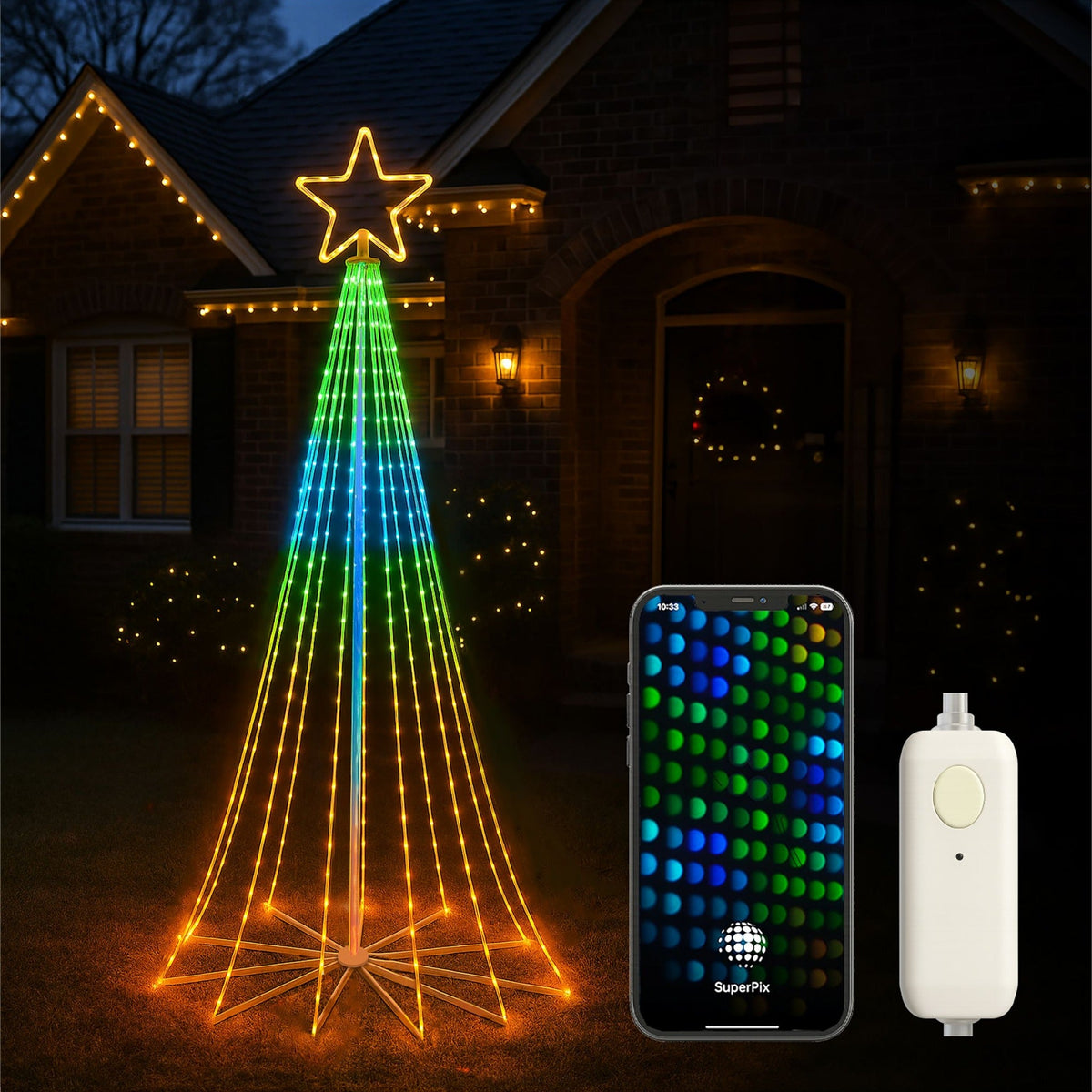 Xmas Haus Cone Tree RGB – 2.4m with 18 Strings & 804 LEDs, App Controlled for Vibrant Festive Display_Artificial Christmas Trees