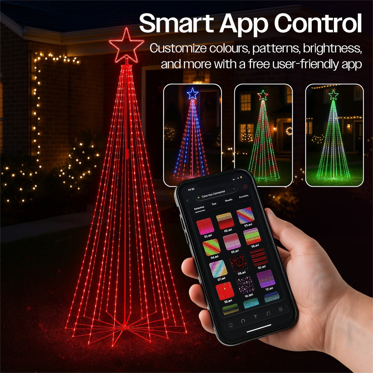 Xmas Haus Cone Tree RGB – 2.4m with 18 Strings & 804 LEDs, App Controlled for Vibrant Festive Display_Artificial Christmas Trees