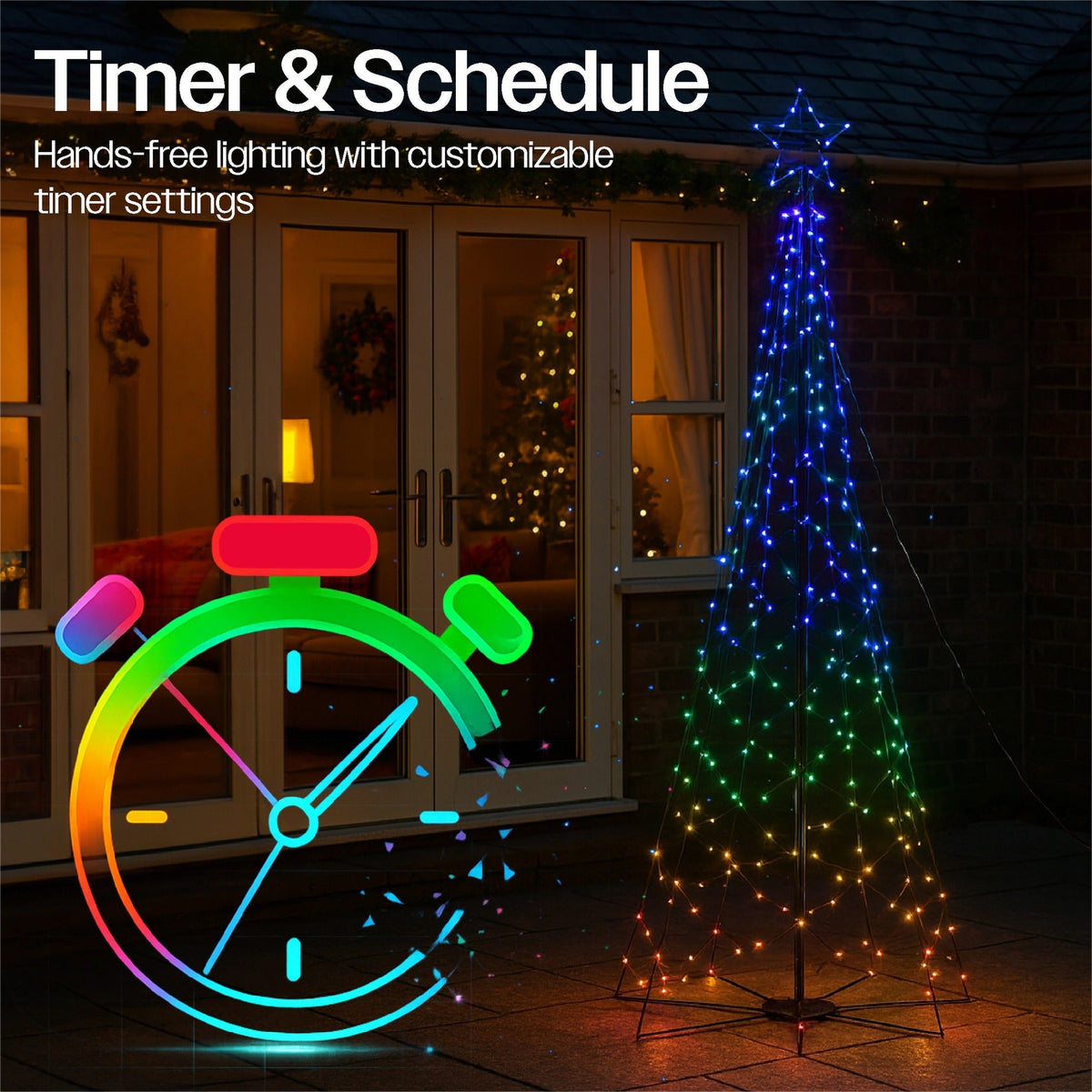 Xmas Haus Flagpole Tree – RGB Micro Seed LEDs on Sleek Frame, App & Remote Controlled for Indoor & Outdoor Festive Decoration_Artificial Christmas Trees
