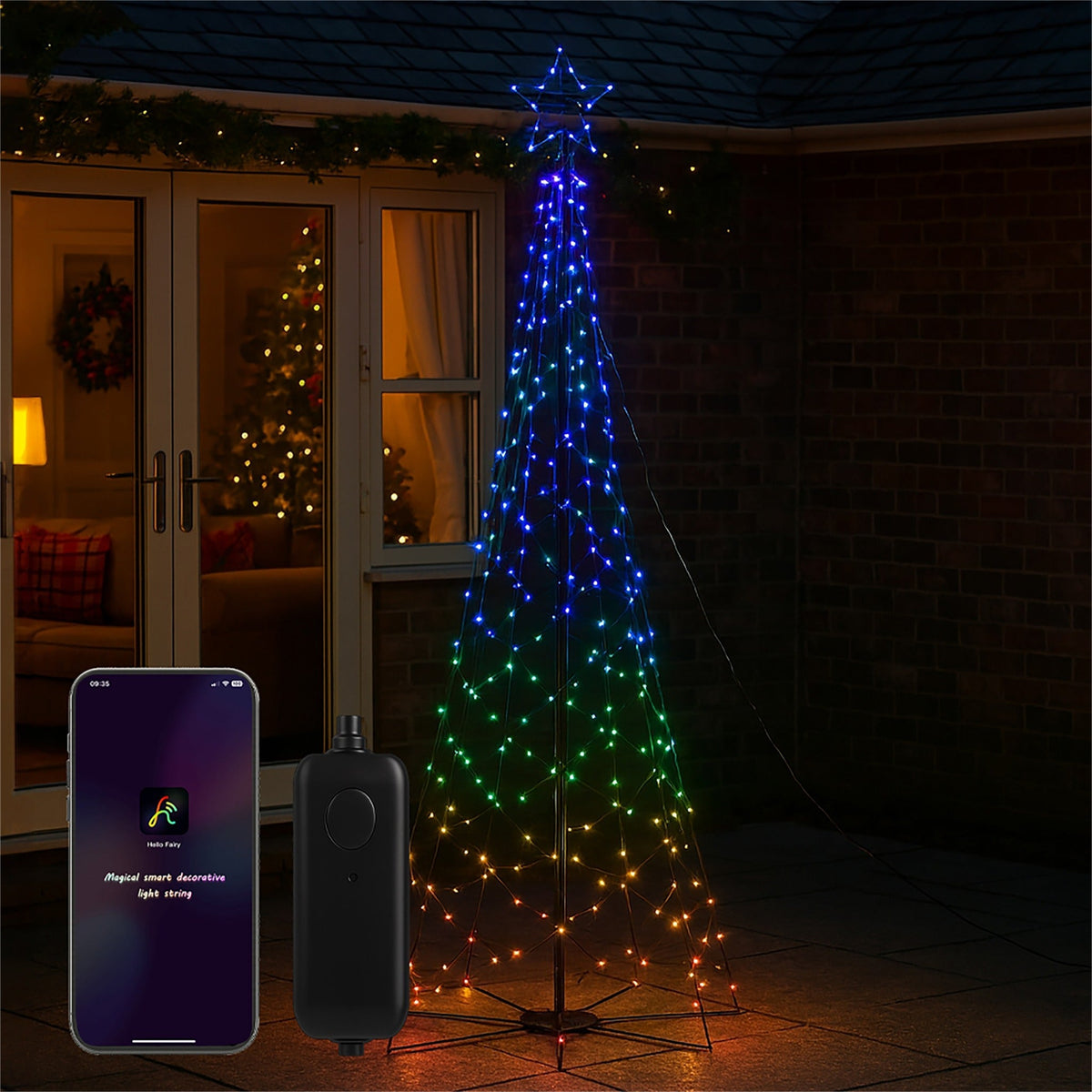 Xmas Haus Flagpole Tree – RGB Micro Seed LEDs on Sleek Frame, App & Remote Controlled for Indoor & Outdoor Festive Decoration_Artificial Christmas Trees