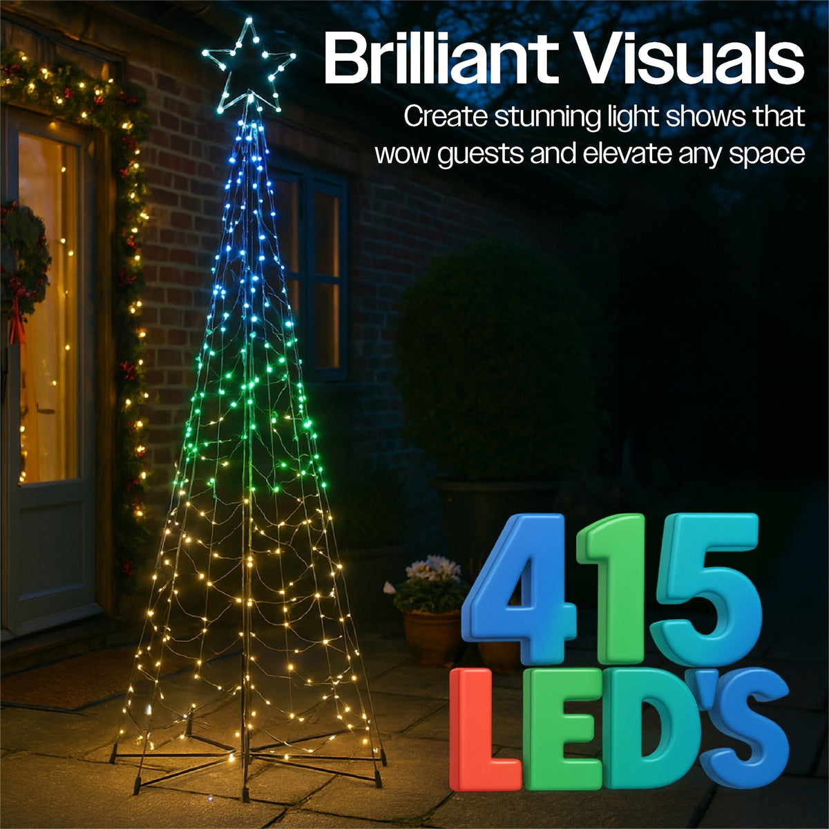 Xmas Haus Flagpole Tree – RGB Micro Seed LEDs on Sleek Frame, App & Remote Controlled for Indoor & Outdoor Festive Decoration_Artificial Christmas Trees
