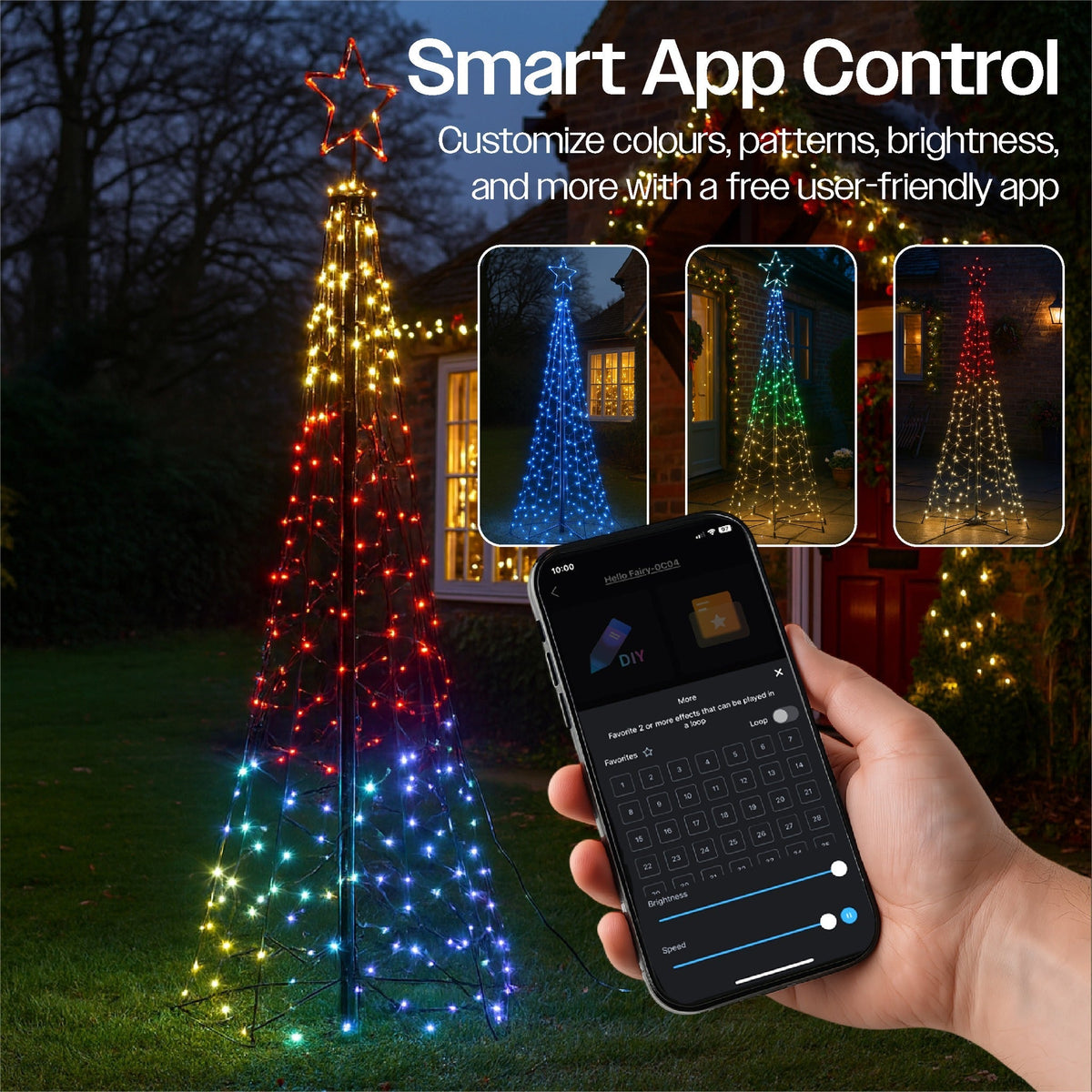 Xmas Haus Flagpole Tree – RGB Micro Seed LEDs on Sleek Frame, App & Remote Controlled for Indoor & Outdoor Festive Decoration_Artificial Christmas Trees