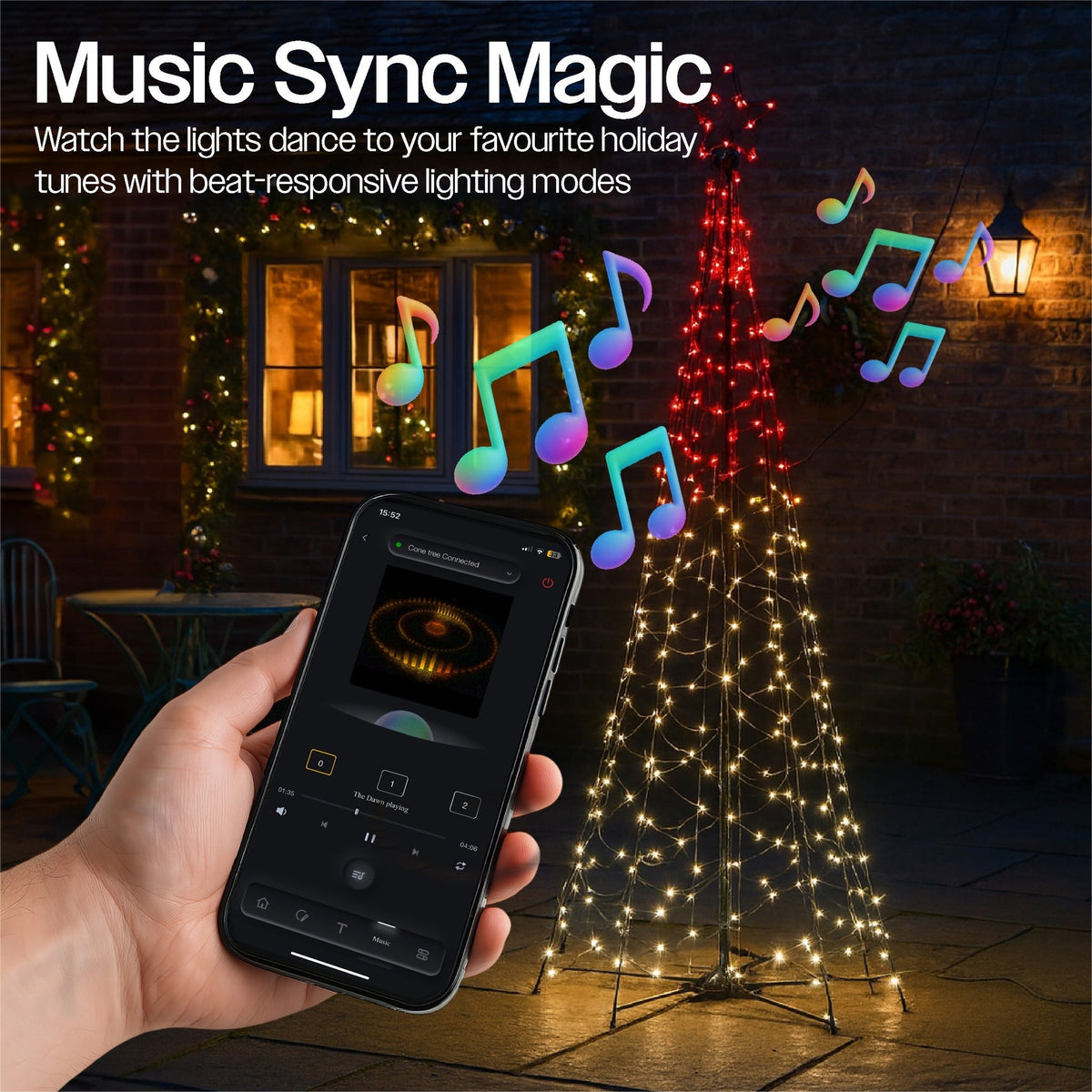 Xmas Haus Flagpole Tree – RGB Micro Seed LEDs on Sleek Frame, App & Remote Controlled for Indoor & Outdoor Festive Decoration_Artificial Christmas Trees