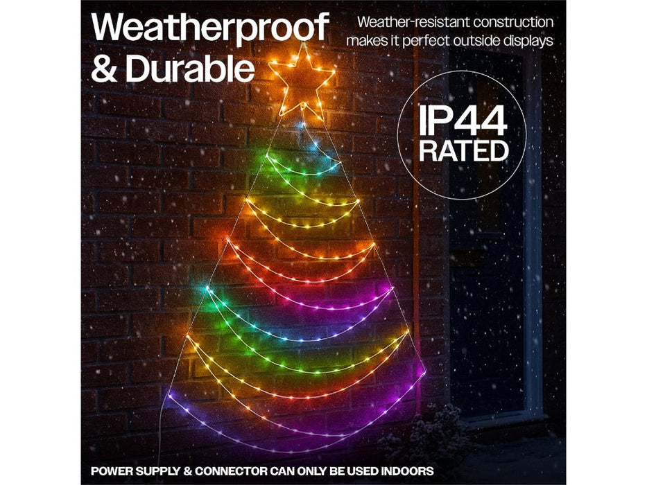 Xmas Haus Pre - Lit RGB LEDS Flat Christmas Tree Silhouette - 1.4m Metal Frame - App or Handheld Remote Controlled_Artificial Christmas Trees
