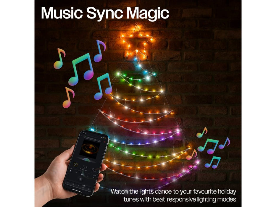 Xmas Haus Pre - Lit RGB LEDS Flat Christmas Tree Silhouette - 1.4m Metal Frame - App or Handheld Remote Controlled_Artificial Christmas Trees