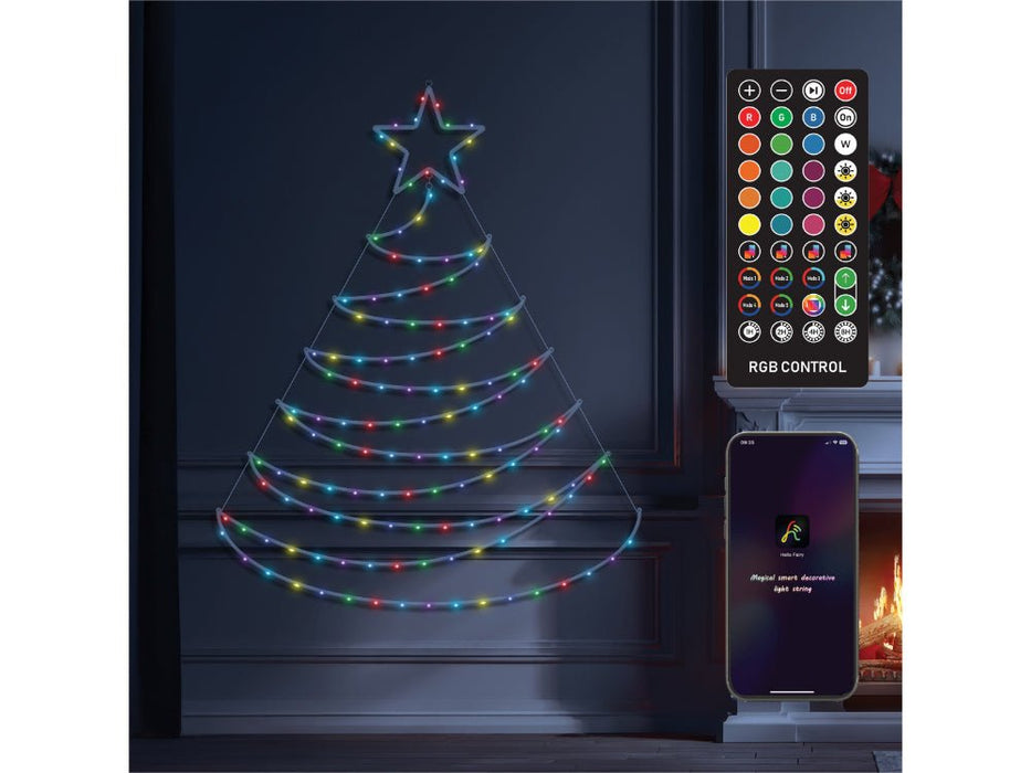 Xmas Haus Pre - Lit RGB LEDS Flat Christmas Tree Silhouette - 1.4m Metal Frame - App or Handheld Remote Controlled_Artificial Christmas Trees