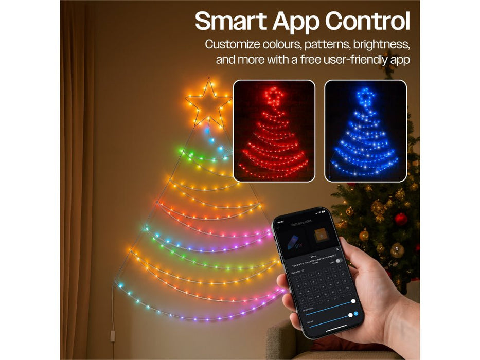 Xmas Haus Pre - Lit RGB LEDS Flat Christmas Tree Silhouette - 1.4m Metal Frame - App or Handheld Remote Controlled_Artificial Christmas Trees