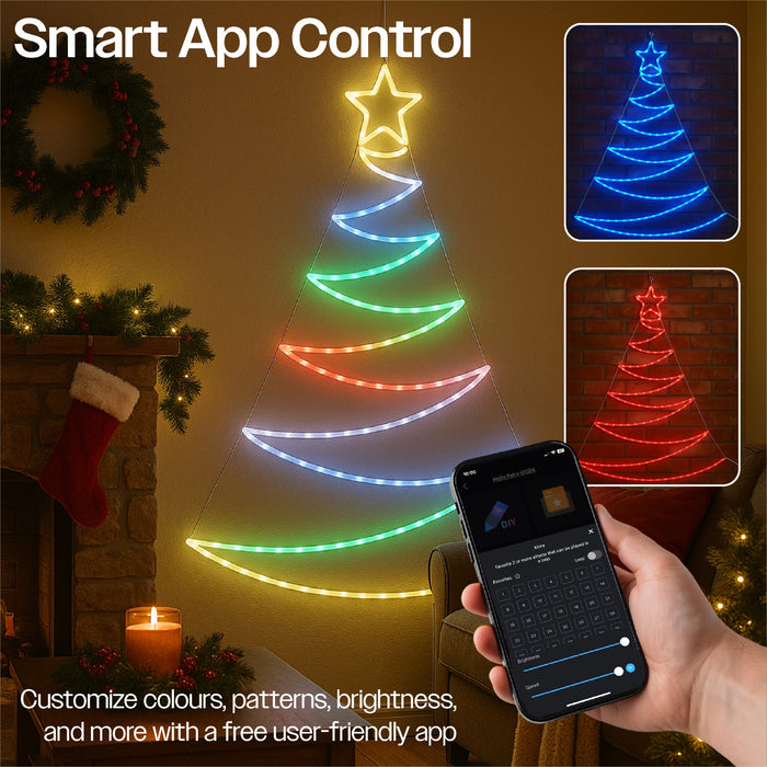 Xmas Haus Pre-Lit RGB LED Flat Christmas Tree Silhouette 1.3m