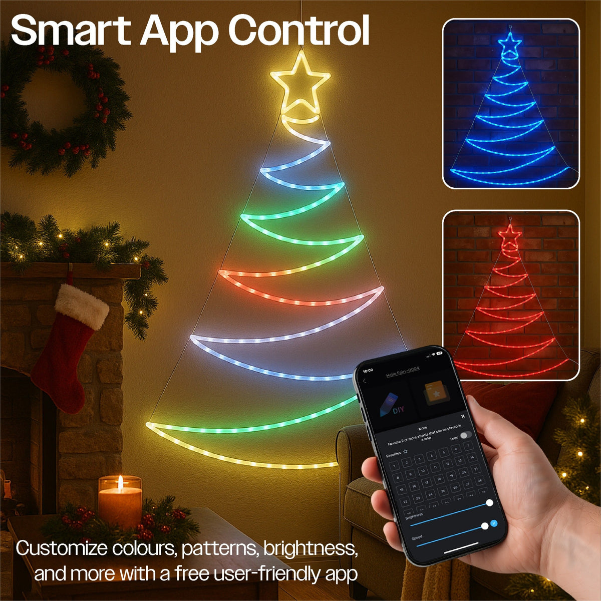 Xmas Haus Pre-Lit RGB LED Flat Christmas Tree Silhouette – 1.3m Metal Frame with 140 RGB LEDs, App & Remote Controlled_Artificial Christmas Trees