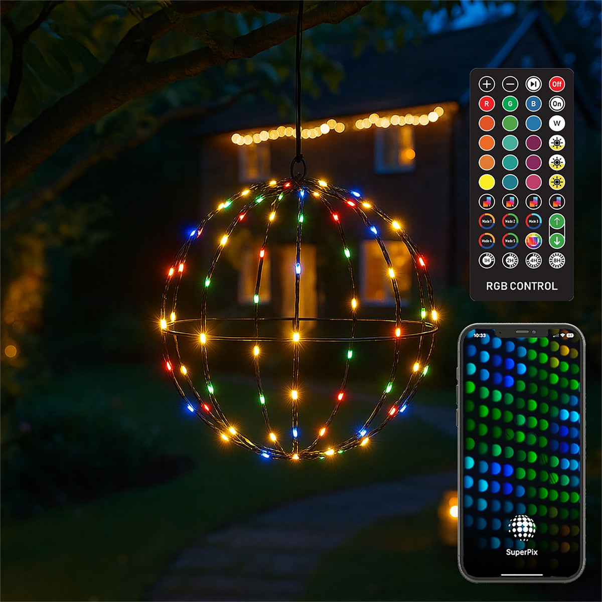 Xmas Haus Black Foldable Ball Light – Multicolour RGB LEDs with Remote & App Control_Indoor Christmas Decorations
